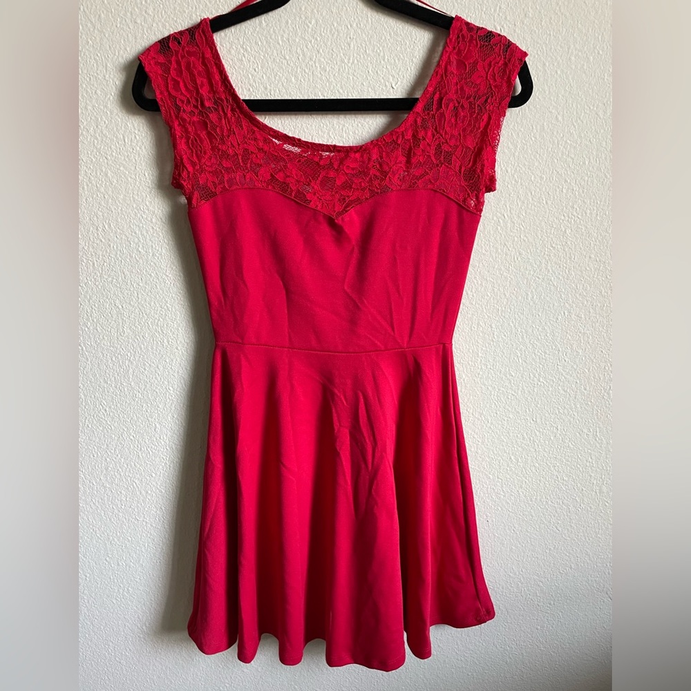 Womens Red Dress Lace Upper Size S - Brand: Ambiance Apparel